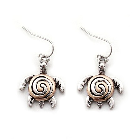 Two-tone Spiral Turtle Dangle Earrings - Click Image to Close
